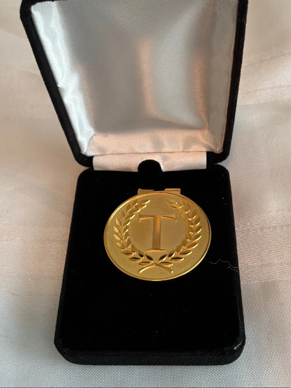 Gold Tone 'T' Monogram Medal in Presentation Case money clip